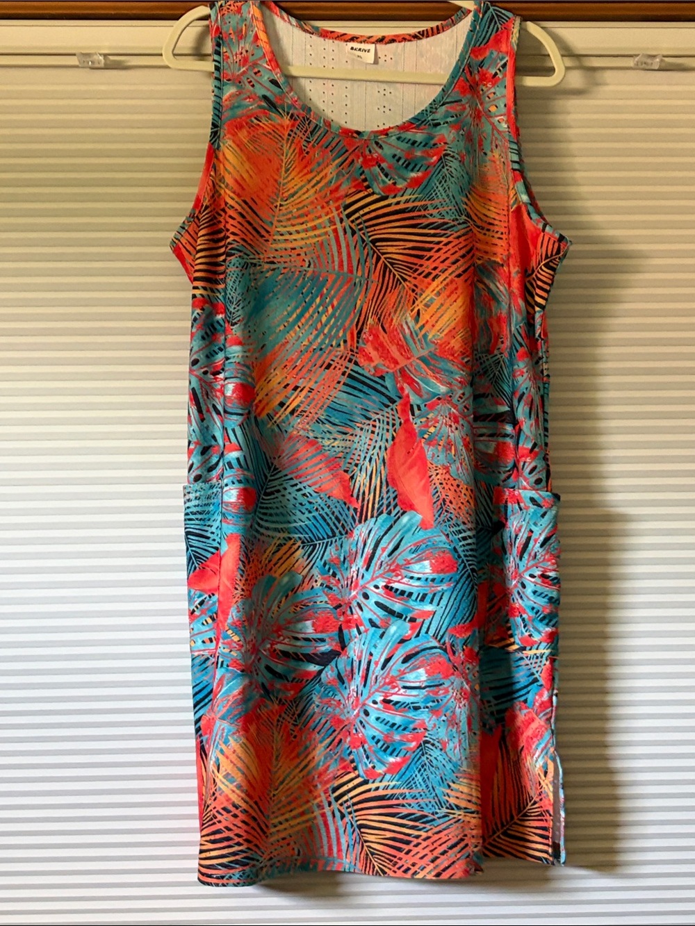 Sleeveless Tropical Shift Dress in Coral & Teal by bkr